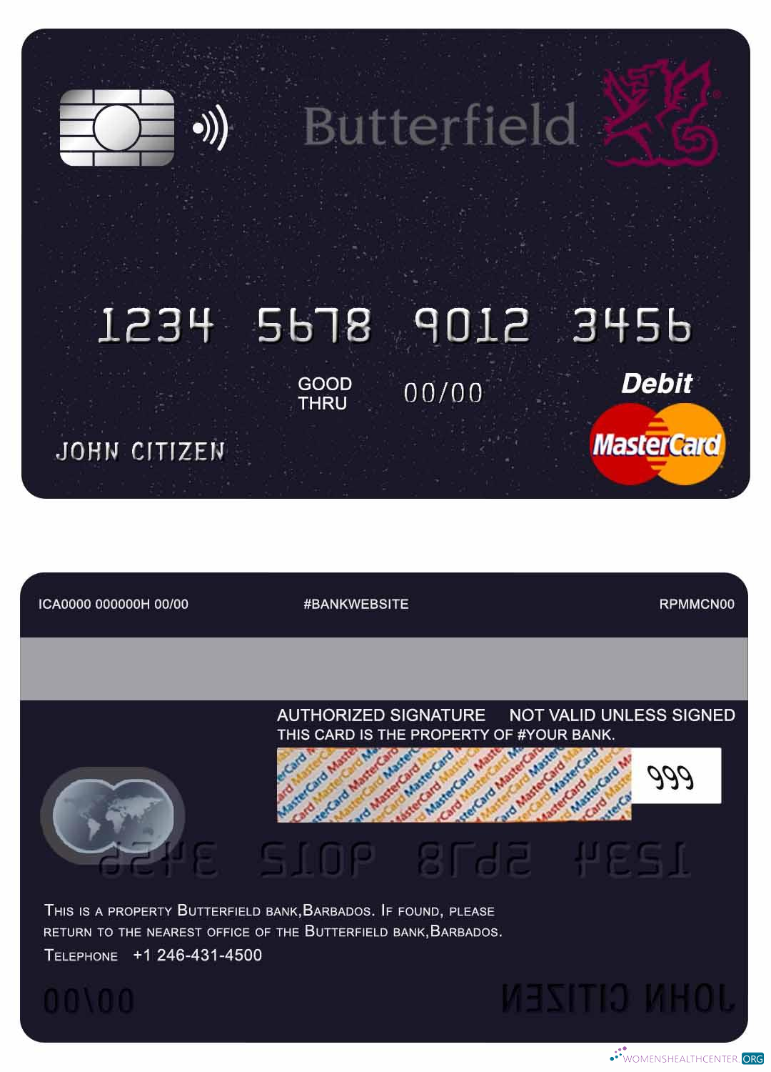 Download Barbados Butterfield bank mastercard debit card Photoshop template